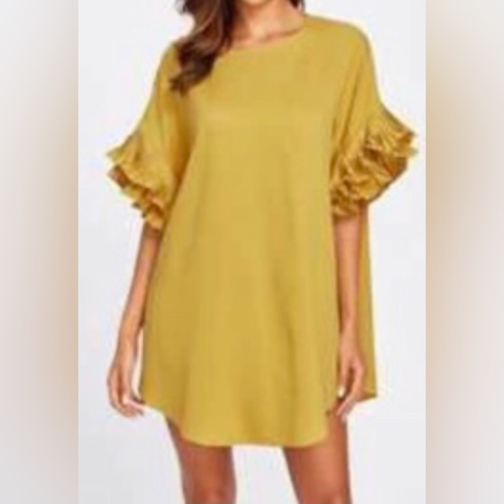 Brand New Tiered Pleated Ruffle Cuff Dress